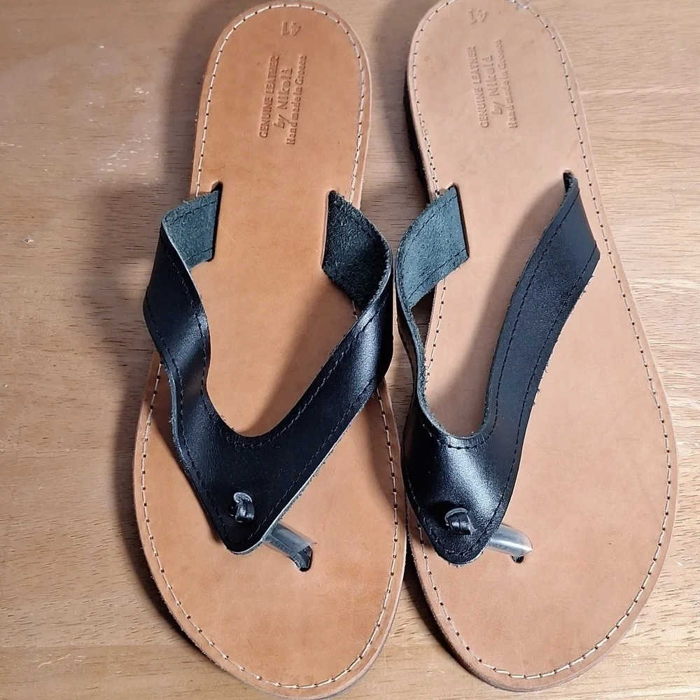 leather thong sandals with leather sole. Made in Grecia